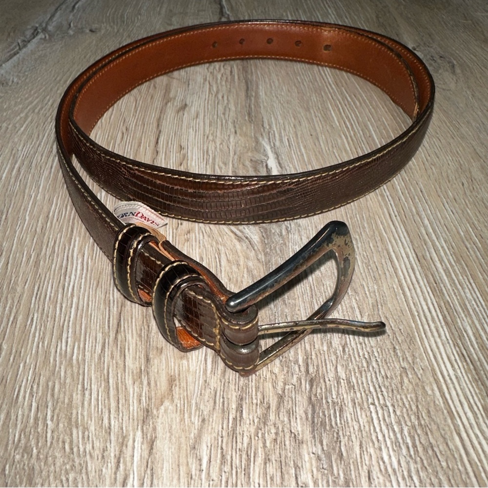 Vintage Crookhorn Davis Men’s Teju Lizard Skin Belt Calf Leather Solid Preppy